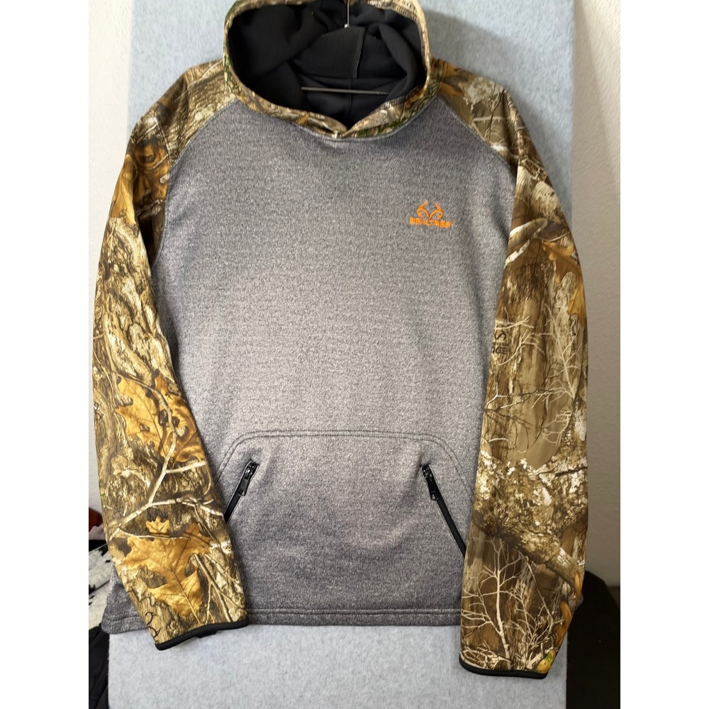 Realtree Edge Camo Hoodie Mens XL Gray Camouflage Pullover with Neck Gaiter